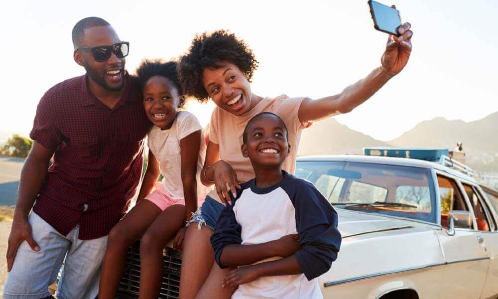 A family ready for a sunny road trip